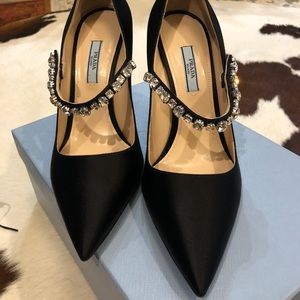 Prada crystal embellished satin pumps